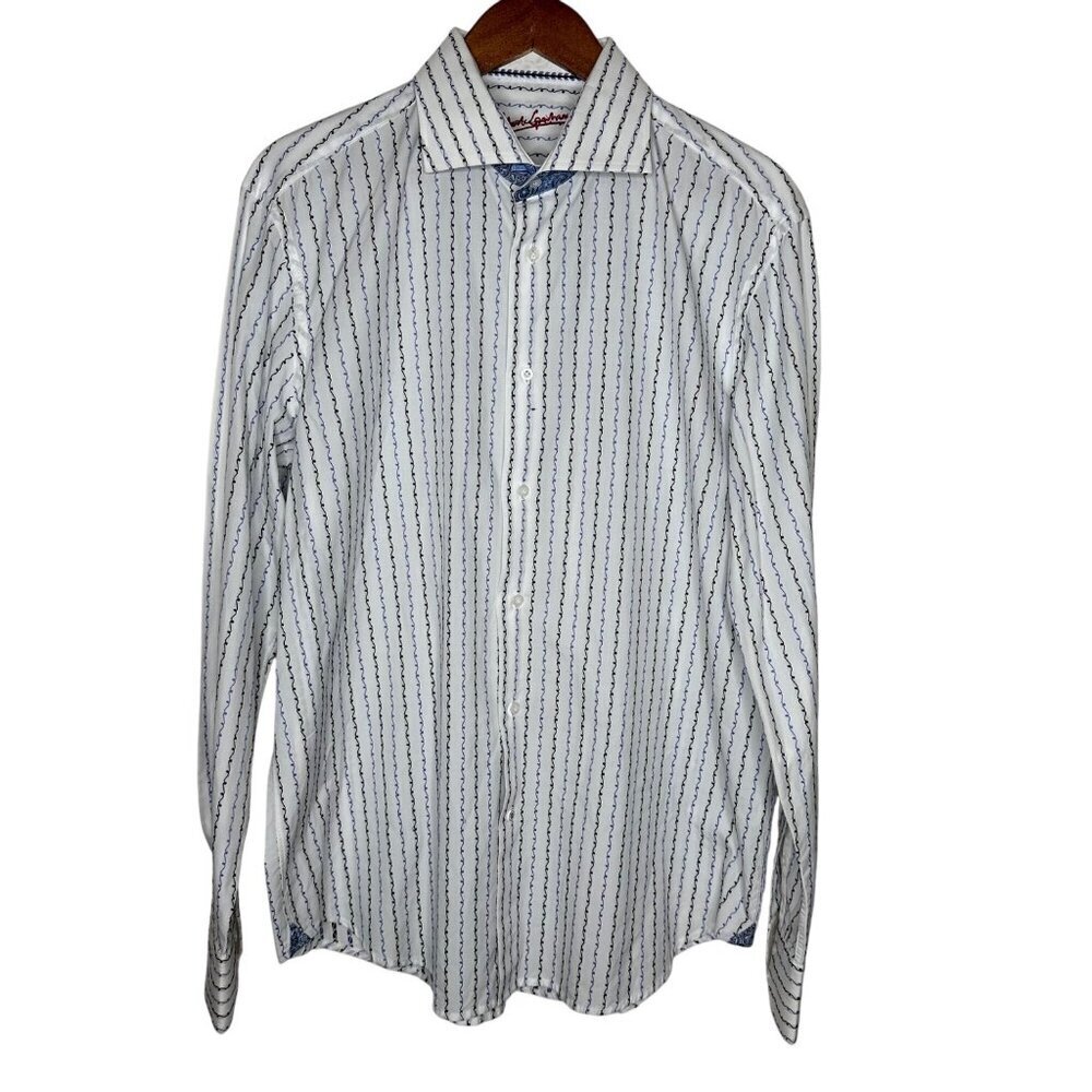 Robert‎ Graham button down Striped white Shirt Sz L/XL